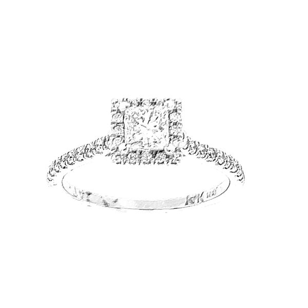 Lady's  Diamond Halo Engagement Ring Princess Cut in 14K White Gold Cellini Design Jewelers Orange, CT