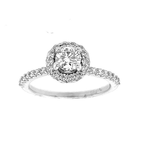 Lady's Round Diamond Halo Engagement Ring in 14K White Gold Cellini Design Jewelers Orange, CT