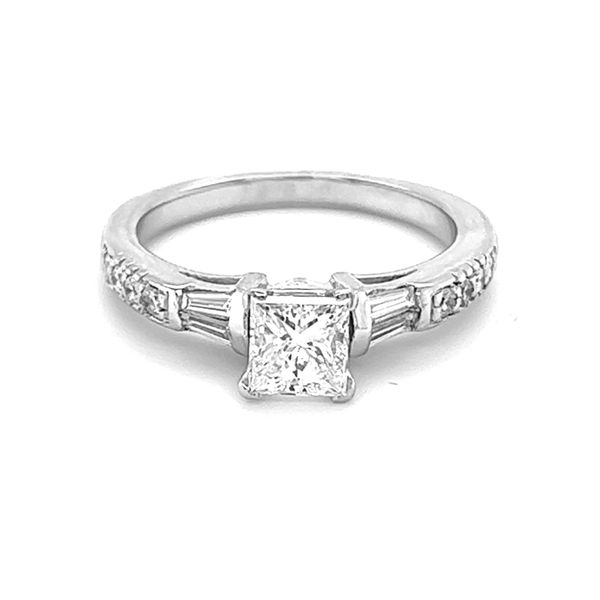Lady's Diamond Engagement Ring With Side Stones in 14K White Gold Cellini Design Jewelers Orange, CT