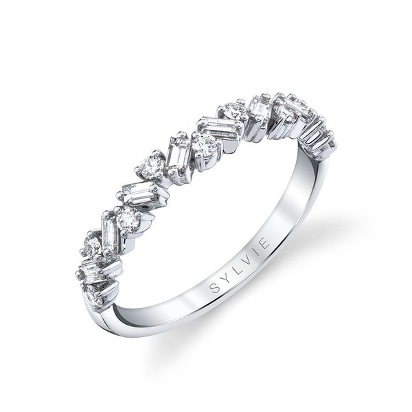Slanted Baguette and Round Diamond Wedding Band Cellini Design Jewelers Orange, CT
