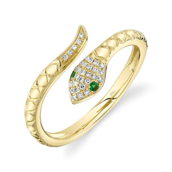 KATE 0.07CT DIAMOND & 0.02CT GREEN GARNET SNAKE RING Cellini Design Jewelers Orange, CT