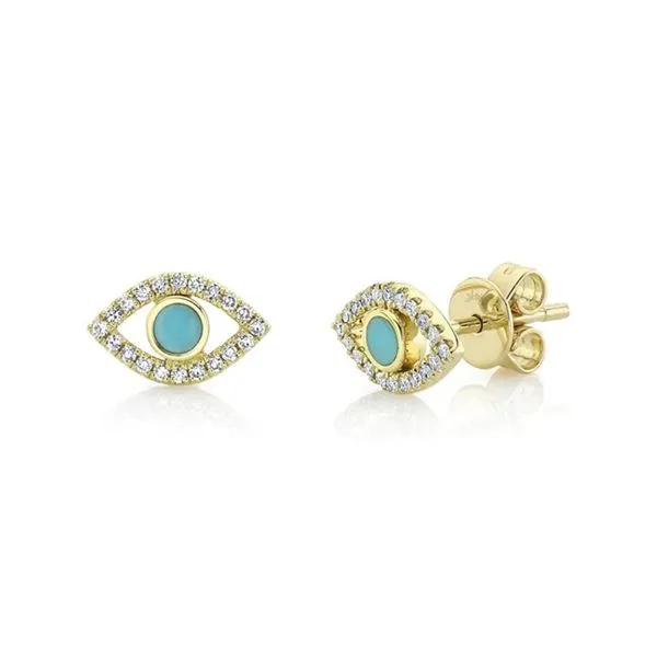 DIAMOND AND COMPOSITE TURQUOISE EYE STUD EARRING Cellini Design Jewelers Orange, CT