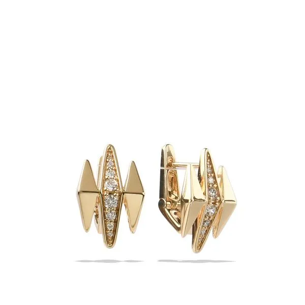 Gold Diamond Earrings | Yellow Gold and Natural White Diamonds Triptych Angle Earrings Cellini Design Jewelers Orange, CT