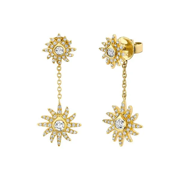 Solaz Diamond Sun Dangle Earrings with Bezel Diamond Shell Cellini Design Jewelers Orange, CT