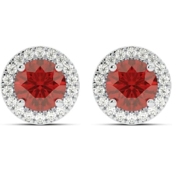 Ruby and Diamond Round Stud Earrings Cellini Design Jewelers Orange, CT
