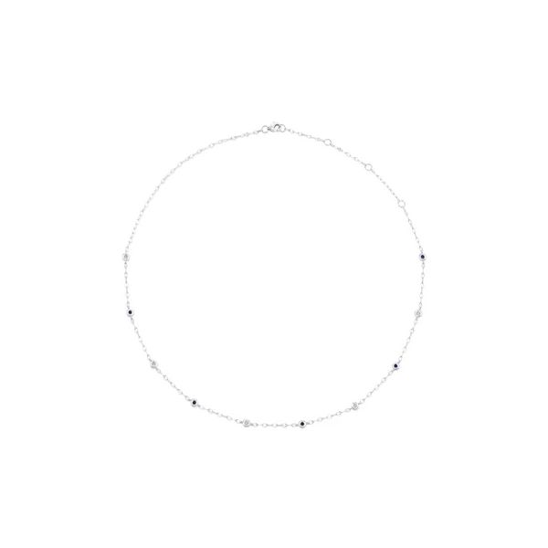 BLUE SAPPHIRE / DIAMOND BEZEL STATION  NECKLACE Cellini Design Jewelers Orange, CT