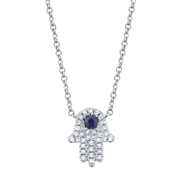 DIAMOND & BLUE SAPPHIRE HAMSA NECKLACE Cellini Design Jewelers Orange, CT