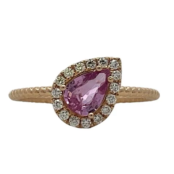 HALO RING WITH ROPE BAND HT PINK SAPPHIRE AND DIAMOND Cellini Design Jewelers Orange, CT