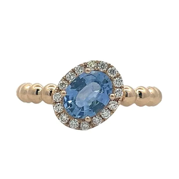 SLANTED HALO RING WITH BALL BAND AND HT SAPPHIRE AND DIAMONDS Cellini Design Jewelers Orange, CT