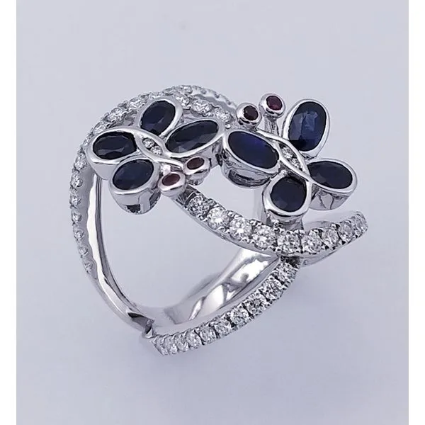 SAPPHIRE, RUBY AND DIAMOND BUTTERFLY RING Image 2 Cellini Design Jewelers Orange, CT
