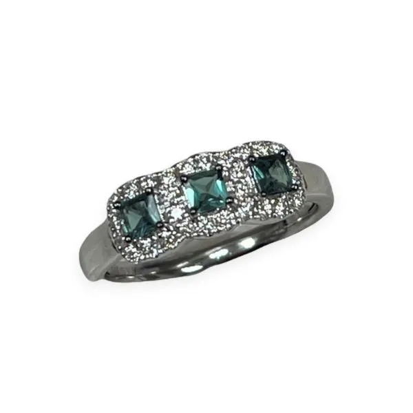 3 STONE HALO RING WITH ALEXANDRITE AND DIAMOND Cellini Design Jewelers Orange, CT