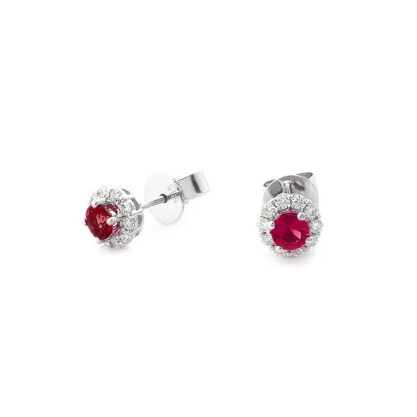 HALO STUDS WITH HT RUBY'S AND DIAMONDS Cellini Design Jewelers Orange, CT