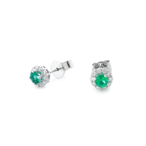 HALO STUDS WITH ENHANCED EMERALD AND DIAMONDS Cellini Design Jewelers Orange, CT