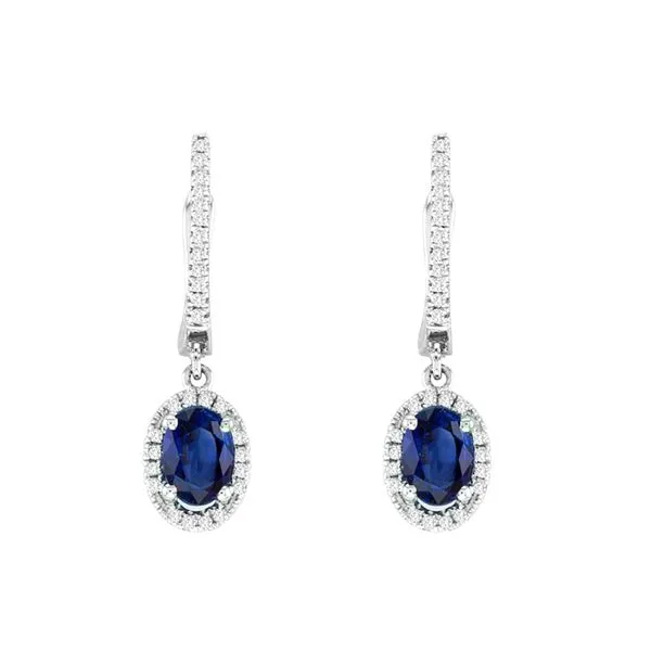 HALO DROP EARRINGS WITH HT SAPPHIRE AND DIAMONDS Cellini Design Jewelers Orange, CT