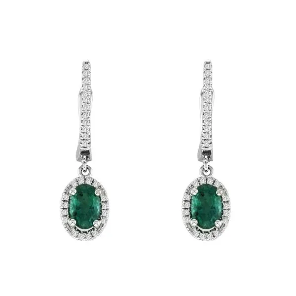 HALO DROP EARRINGS WITH ENHANCED EMERALD AND DIAMONDS Cellini Design Jewelers Orange, CT