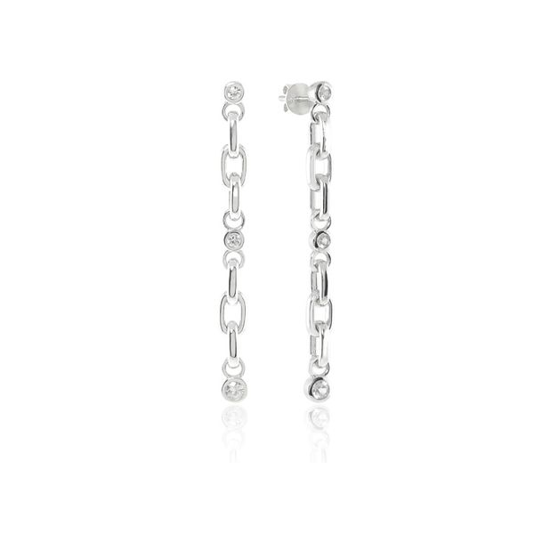 Silver Drop Earrings | White Sapphire Sterling Silver Chain Earrings Cellini Design Jewelers Orange, CT