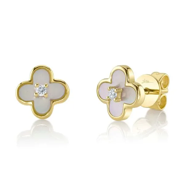KATE COLLECTION 0.04CT DIAMOND & 0.59CT MOTHER OF PEARL CLOVER STUD EARRING Cellini Design Jewelers Orange, CT