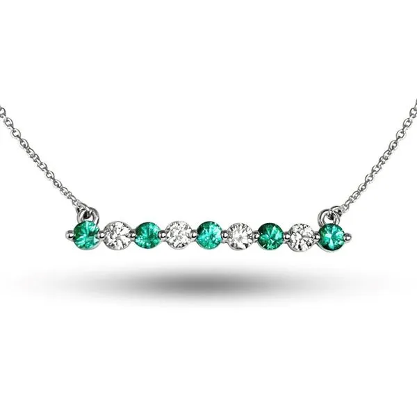 ALTERNATING STRAIGHT BAR PENDANT WITH ENHANCED EMERALD AND DIAMONDS Cellini Design Jewelers Orange, CT