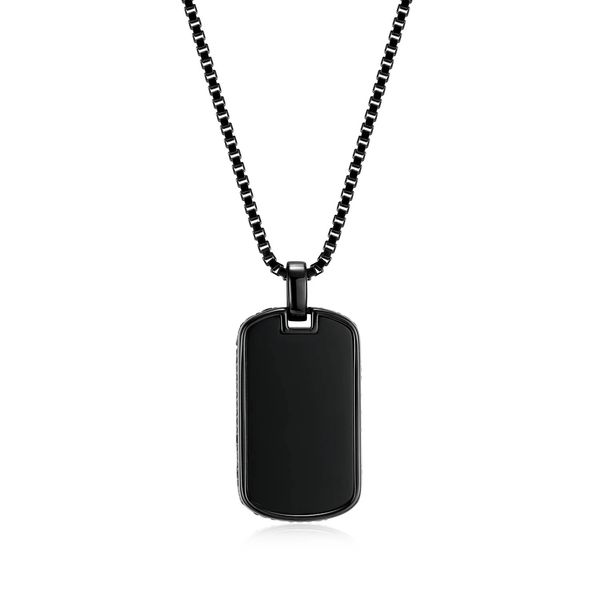 Gents Black Sterling Silver Dog Tag With Chain Cellini Design Jewelers Orange, CT