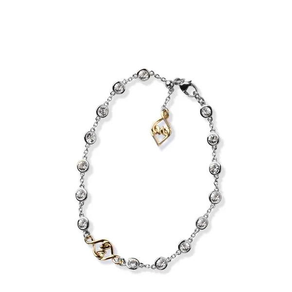 Silver & Gold Bracelet | Sterling Silver Yellow Gold White Sapphire Bracelet Cellini Design Jewelers Orange, CT