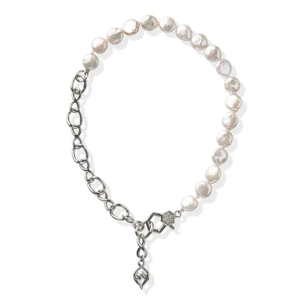Silver Pearl Necklace | Sterling Silver Pearl Necklace with White Sapphires Cellini Design Jewelers Orange, CT