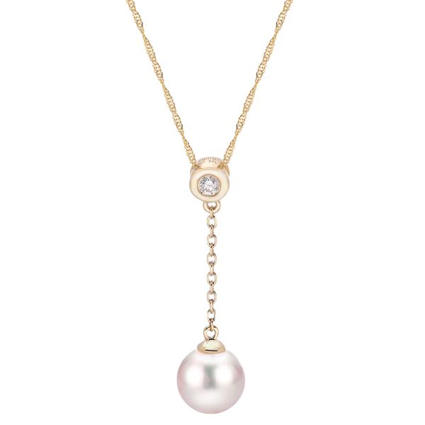 SINGLE PEARL LARIAT NECKLACE WITH DIAMOND Cellini Design Jewelers Orange, CT