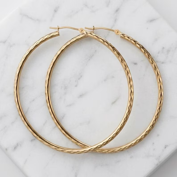 Large Diamond Cut Hoop Earrings Cellini Design Jewelers Orange, CT