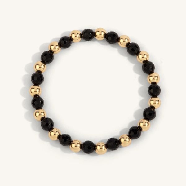 Black Agate & 14kt Gold Filled Bead Bracelet Cellini Design Jewelers Orange, CT