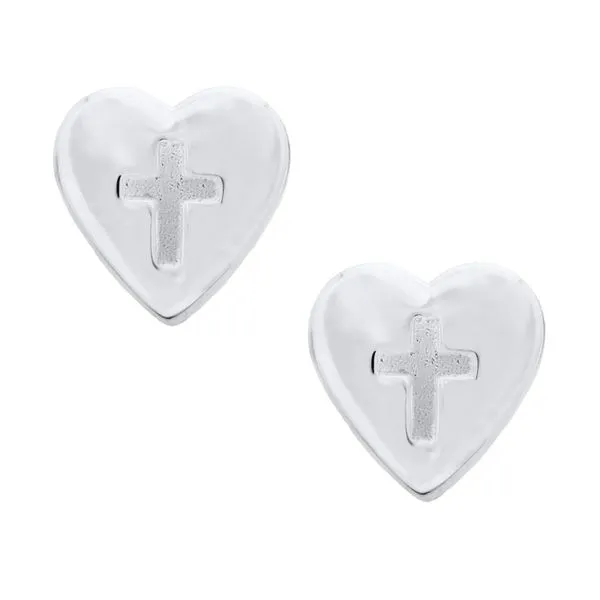 SS CHILDREN'S HEART WITH CROSS EARRINGS Cellini Design Jewelers Orange, CT