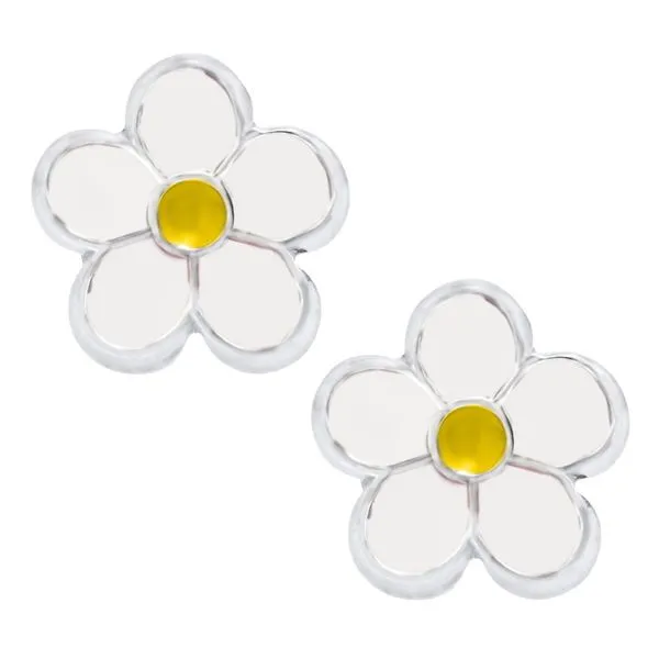 SS CHILDREN'S WHITE/YELLOW DAISY FLOWER EARRINGS Cellini Design Jewelers Orange, CT