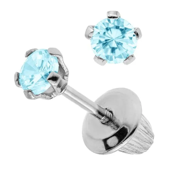 SS CHILDREN'S BIRTHSTONE EARRINGS - MARCH Image 2 Cellini Design Jewelers Orange, CT
