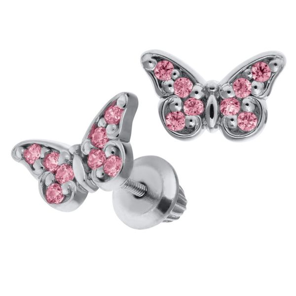 SS CHILDREN'S BUTTERFLY WITH PINK CZ EARRINGS Image 2 Cellini Design Jewelers Orange, CT