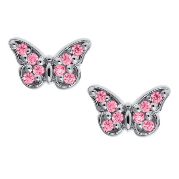 SS CHILDREN'S BUTTERFLY WITH PINK CZ EARRINGS Cellini Design Jewelers Orange, CT