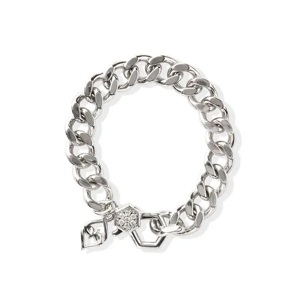 Heavy Sterling Silver Bracelet | Silver White Sapphire Curb Bracelet Cellini Design Jewelers Orange, CT