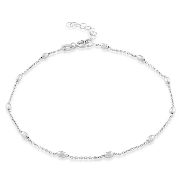 STERLING SILVER DIAMOND CUT SMALL OVAL BEADS ANKLET Cellini Design Jewelers Orange, CT