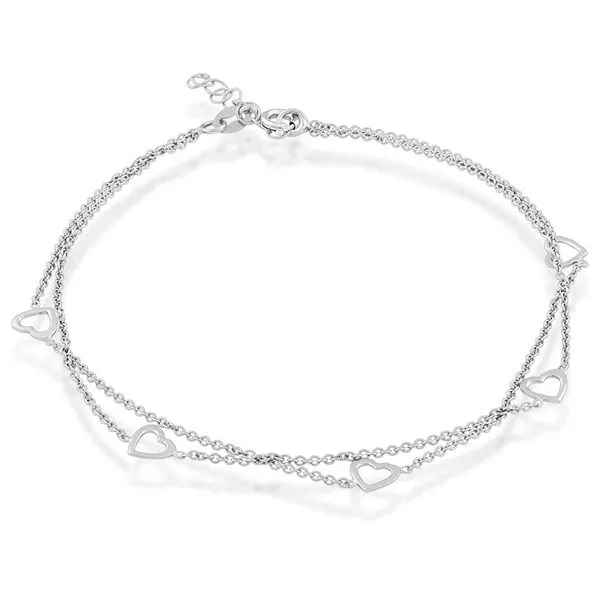 STERLING SILVER DOUBLE STRAND OPEN HEARTS ANKLET Cellini Design Jewelers Orange, CT