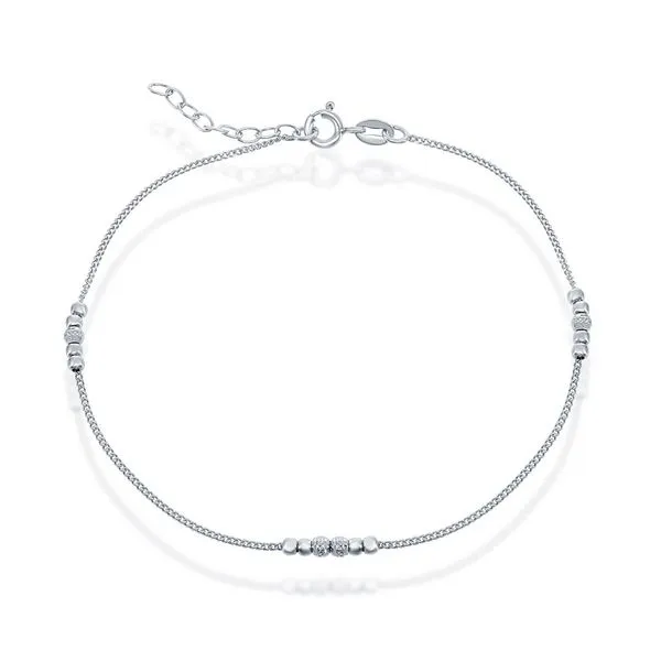 STERLING SILVER SHINY AND DIAMOND CUT BEADS ANKLET Cellini Design Jewelers Orange, CT