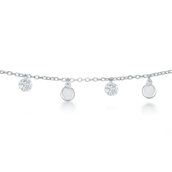 STERLING SILVER ALTERNATING CUBIC ZIRCONIA & SHINY DISC ANKLET Image 2 Cellini Design Jewelers Orange, CT