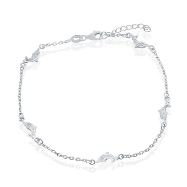 STERLING SILVER DOLPHINS ANKLET Cellini Design Jewelers Orange, CT