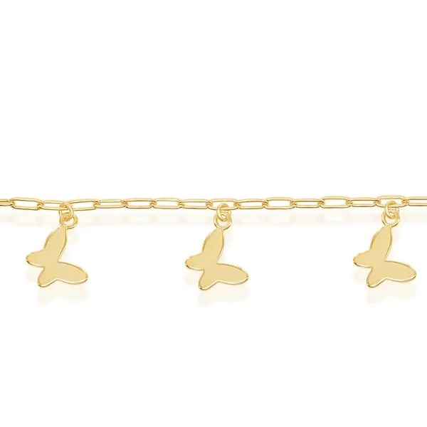 STERLING SILVER BUTTERFLY CHARMS PAPERCLIP ANKLET - GOLD PLATED Image 2 Cellini Design Jewelers Orange, CT