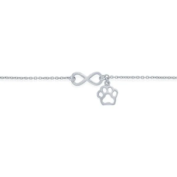 STERLING SILVER INFINITY WITH PAW PRINT CHARM ANKLET Image 3 Cellini Design Jewelers Orange, CT