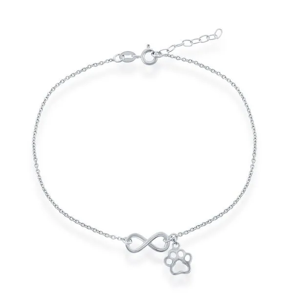 STERLING SILVER INFINITY WITH PAW PRINT CHARM ANKLET Cellini Design Jewelers Orange, CT