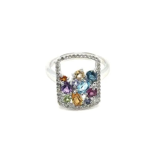 Sterling Silver Fashion Ring With 10 Multi Color Stones In Various Shapes Cellini Design Jewelers Orange, CT