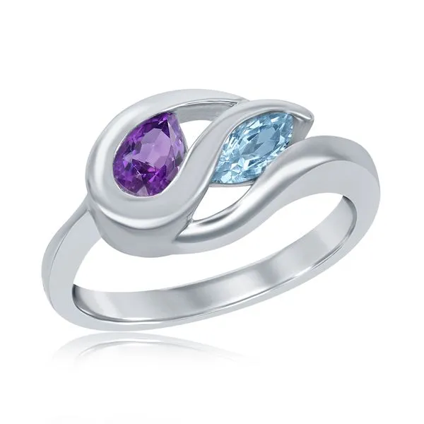 Sterling Silver Fashion Ring One Pear Amethyst And One Marquise Blue Topaz Cellini Design Jewelers Orange, CT