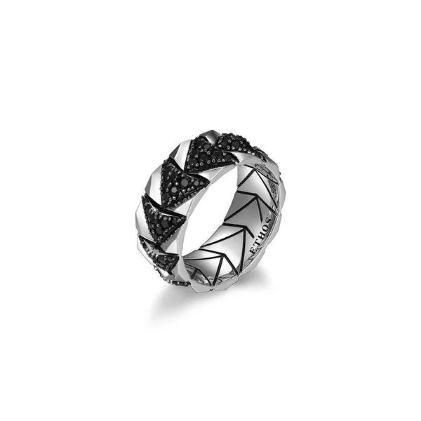 Men's Chevron Black Sapphire Band Ring Cellini Design Jewelers Orange, CT