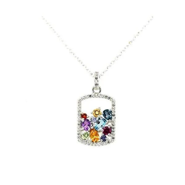 Sterling Silver Fashion Pendant With 10 Multi Color Stones In Various Shapes Cellini Design Jewelers Orange, CT