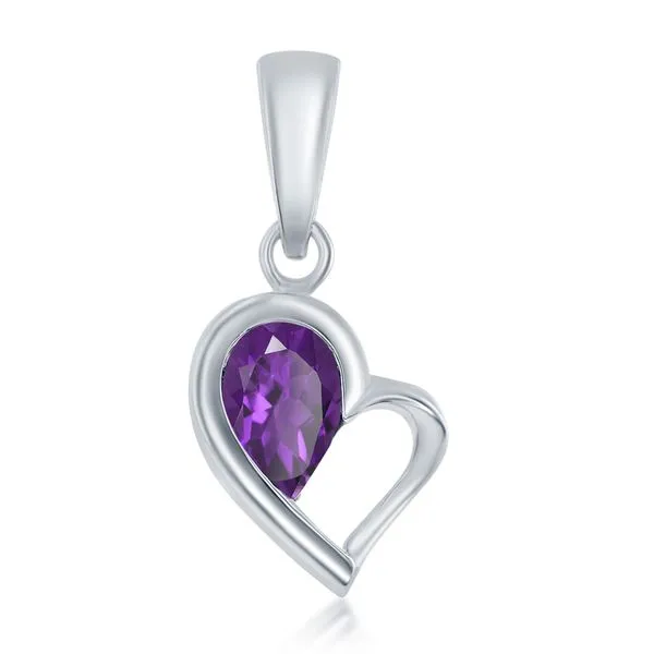 Sterling Silver Fashion Pendant With One Pear Amethyst Cellini Design Jewelers Orange, CT
