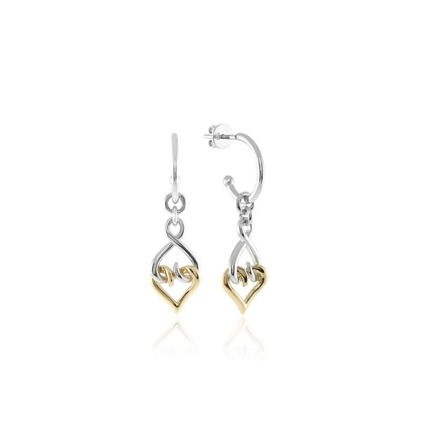 Gold & Silver Earrings | Sterling Silver Gold Interwoven Hearts Drop Earrings Cellini Design Jewelers Orange, CT