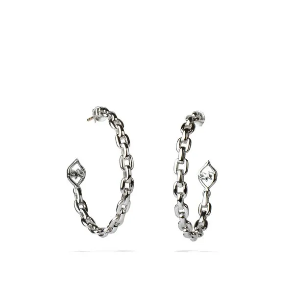 Silver Hoop Earrings | Designer Link Hoop Earrings Cellini Design Jewelers Orange, CT