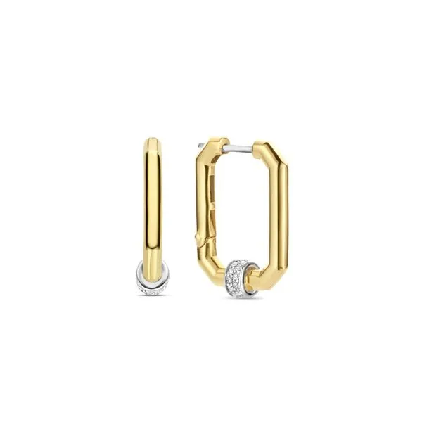 TI SENTO HEXAGON HOOPS WITH WHITE TOPAZ Cellini Design Jewelers Orange, CT